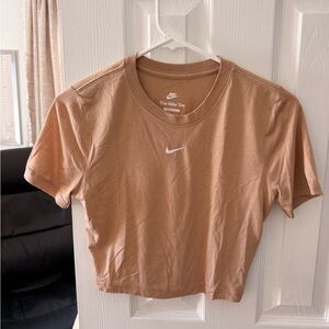 Nike Women's Cropped Tee in Tan with White Swoosh
